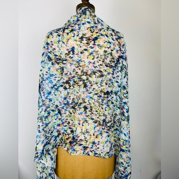Multicolor Abstract Watercolor Print Oversized Scarf, Lightweight Wrap - Picture 3 of 5